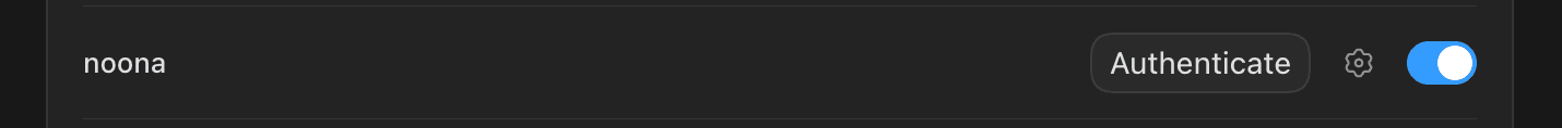 The Noona entry in the ChatGPT MCP list with an Authenticate button, a settings gear, and an enabled toggle