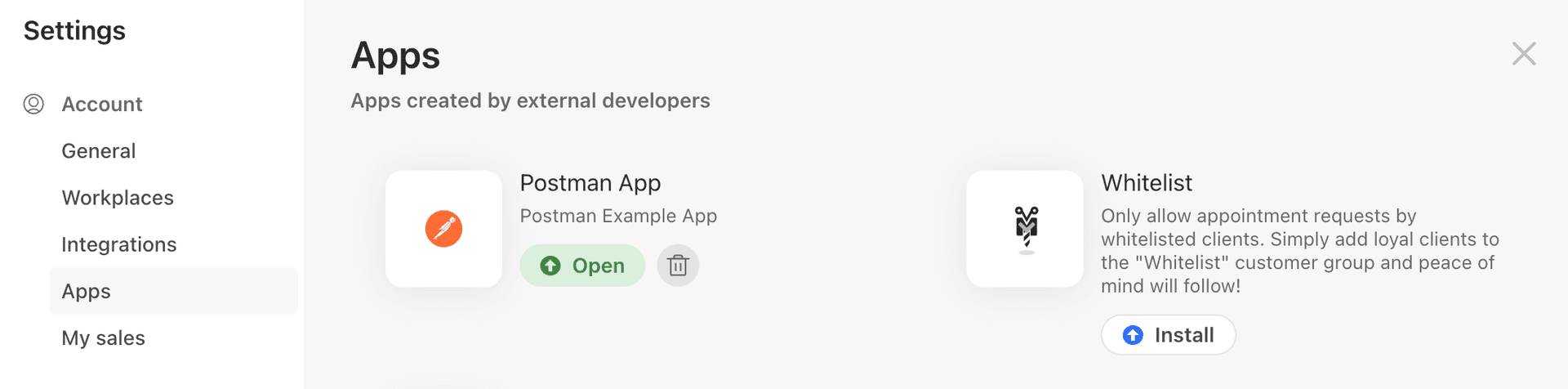 Installed App in Postman